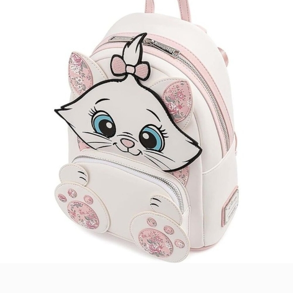 Loungefly Disney Marie Floral Footsy Womens Double Strap Mini Backpack - Picture 2 of 13